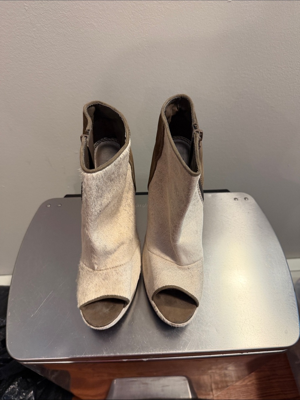 RACHEL Rachel Roy Taupe Open-Toe Suede Ankle Booties